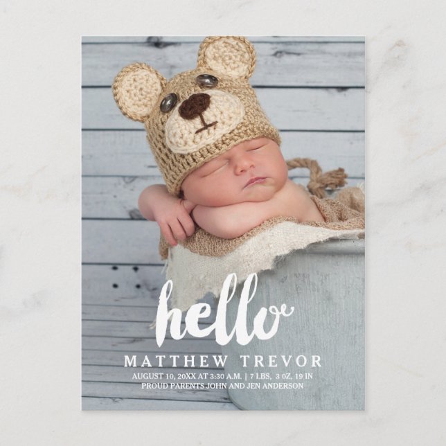 Baby Birth Announcement Postcard | Hello (Front)