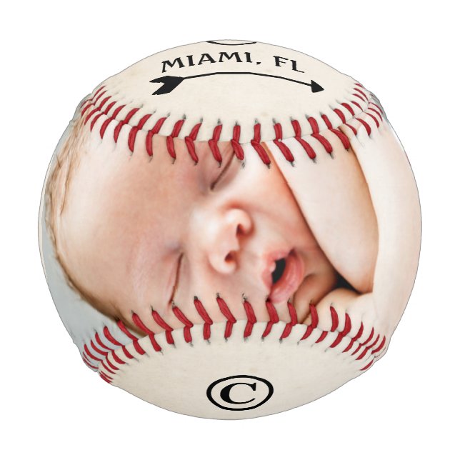 Baby Birth Announcement Stats Personalised Baseball (Front)