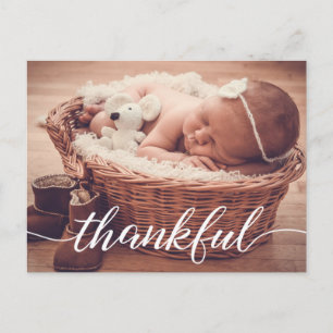 Baby Birth Announcement, Thankful, Custom photo Announcement Postcard