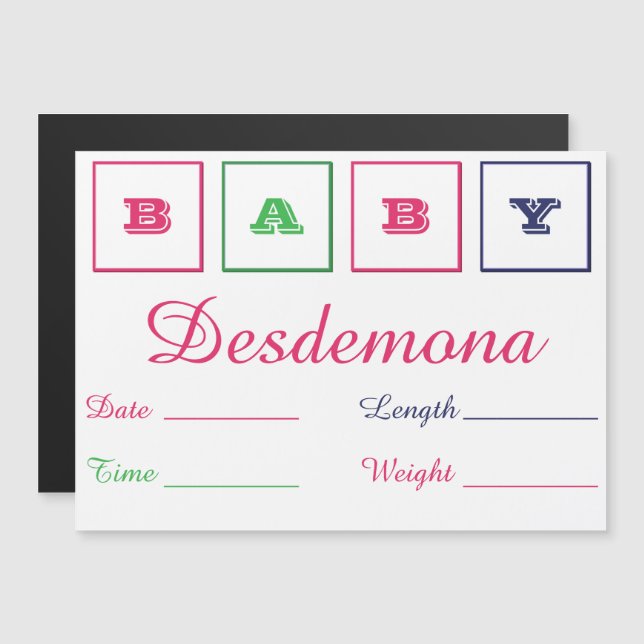 Baby Birth Announcement Thin Magnetic Card (Front/Back)