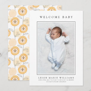 BABY BIRTH ANNOUNCEMENT Welcome Baby Lion Flowers