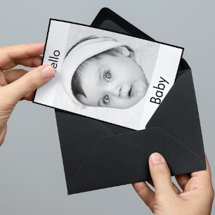 Baby Birth Cute  Photo Black White Modern Chic Invitation