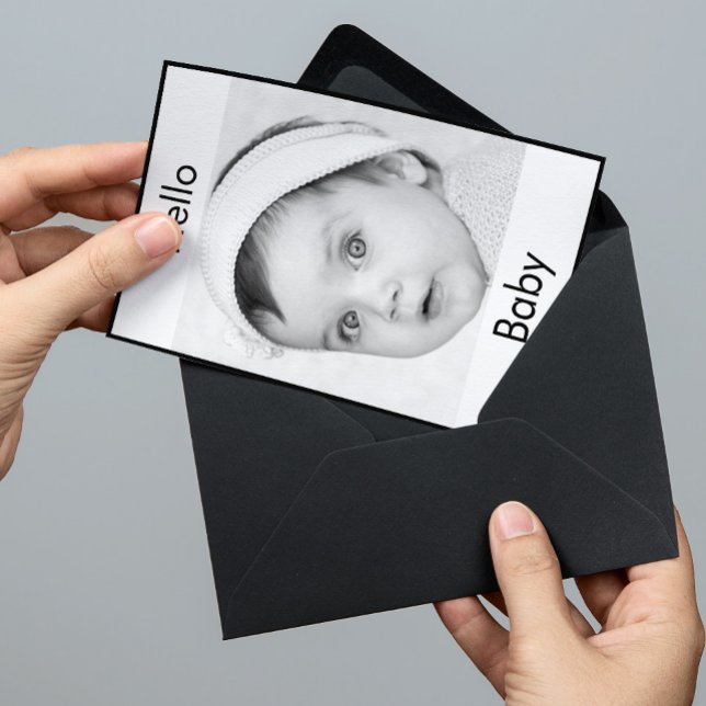 Baby Birth Cute  Photo Black White Modern Chic Invitation (Creator Uploaded)