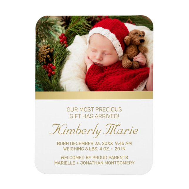 Baby Birth Elegant Gold Script Holiday Magnet (Vertical)