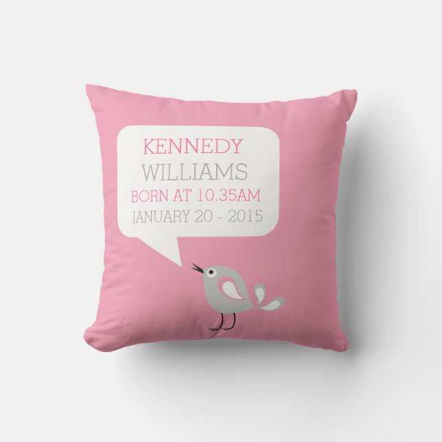 Baby Birth Keepsake Custom Pillow | Pink Colour (Front)