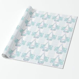 Baby birth new baby name blue wrap wrapping paper