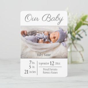 Baby Birth Photo Grey Our Baby Announcement