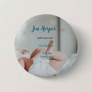 Baby birth stats add name place date keepsake memo 6 cm round badge