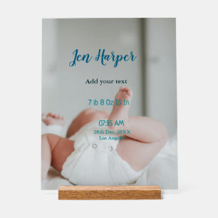 Baby birth stats add name place date keepsake memo acrylic sign