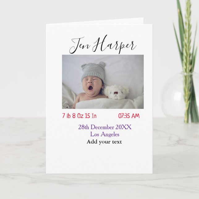 Baby birth stats add name place date keepsake memo card (Front)