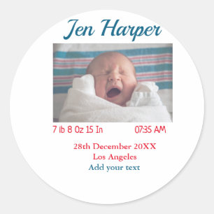 Baby birth stats add name place date keepsake memo classic round sticker