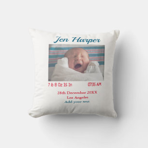 Baby birth stats add name place date keepsake memo cushion