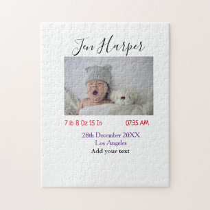 Baby birth stats add name place date keepsake memo jigsaw puzzle