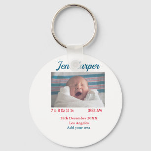 Baby birth stats add name place date keepsake memo key ring