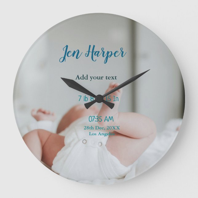 Baby birth stats add name place date keepsake memo large clock (Front)