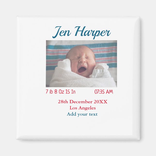 Baby birth stats add name place date keepsake memo magnet (Front)