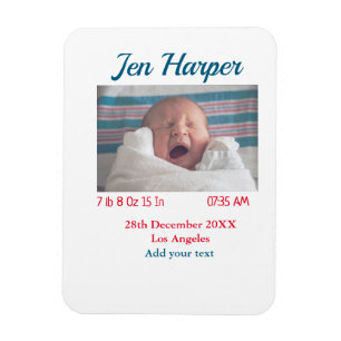 Baby birth stats add name place date keepsake memo magnet