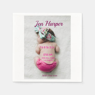 Baby birth stats add name place date keepsake memo napkin