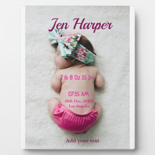 Baby birth stats add name place date keepsake memo plaque