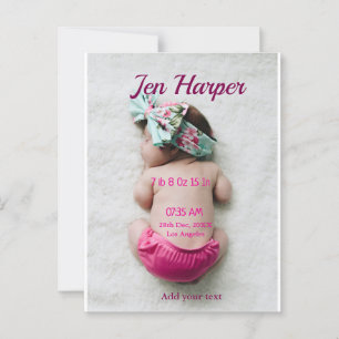 Baby birth stats add name place date keepsake memo postcard