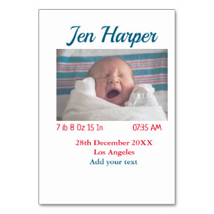 Baby birth stats add name place date keepsake memo table number