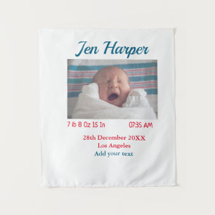 Baby birth stats add name place date keepsake memo tapestry