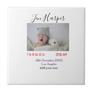 Baby birth stats add name place date keepsake memo tile