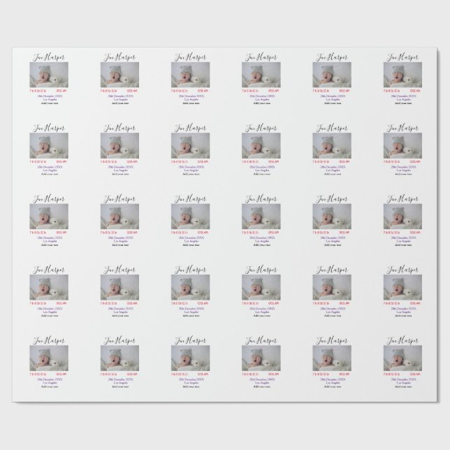 Baby birth stats add name place date keepsake memo wrapping paper (Flat)