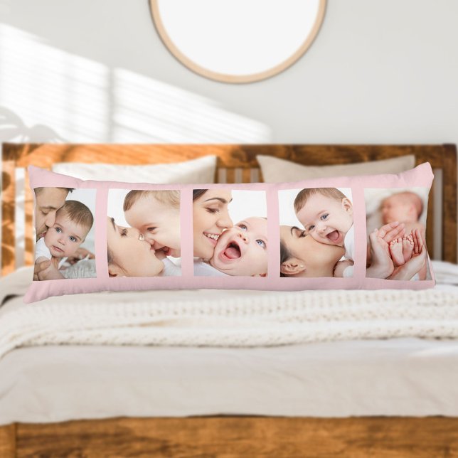 Baby Birth Stats and 5 Photo Strip Collage Pink Body Cushion (Creator Uploaded)