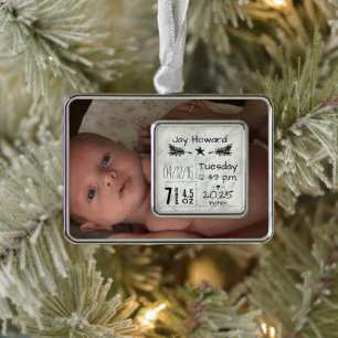 Baby Birth Stats Birth Record 1st Christmas Photo Silver Plated Framed Ornament
