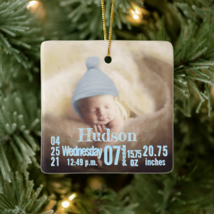 Baby Birth Stats Birth Record Christmas Photo Cera Ceramic Ornament
