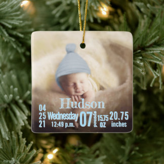 Baby Birth Stats Birth Record Christmas Photo Cera Ceramic Ornament