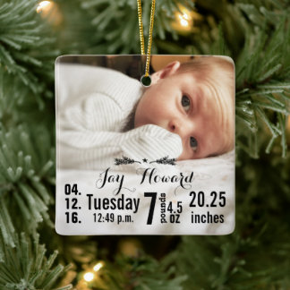 Baby Birth Stats Birth Record Christmas Photo Ceramic Ornament