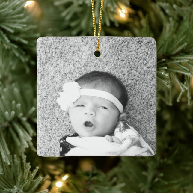 Baby Birth Stats Birth Record Christmas Photo Ceramic Tree Decoration (Tree)