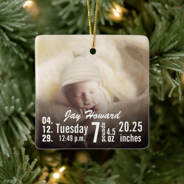 Baby Birth Stats Birth Record Christmas Photo Ceramic Tree Decoration (Tree)