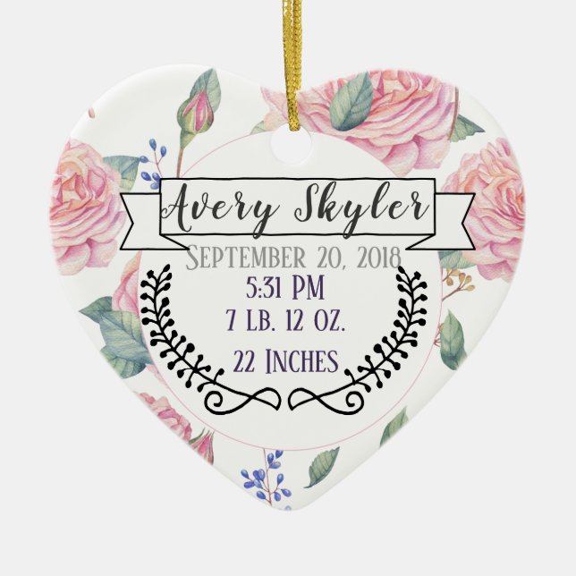 Baby Birth Stats Birth Record Christmas Photo Ceramic Tree Decoration (Front)