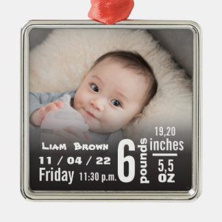 Baby Birth Stats, Birth Record, & Christmas Photo Metal Tree Decoration