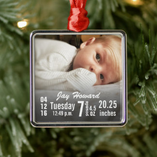 Baby Birth Stats Birth Record Christmas Photo Metal Tree Decoration