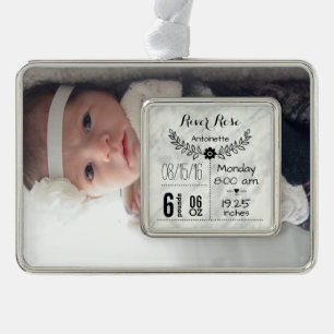 Baby Birth Stats Birth Record Christmas Photo Silver Plated Framed Ornament