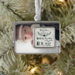 Baby Birth Stats Birth Record Christmas Photo Silver Plated Framed Ornament<br><div class="desc">Baby Birth Stats Birth Record Christmas Photo Metal Christmas Ornament</div>