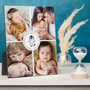 Baby Birth Stats Collage 4 Photo Penguin  Plaque