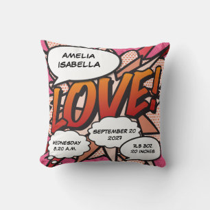 Baby Birth Stats Comic Book Pop Art Keepsake Cushion