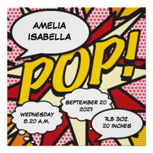 Baby Birth Stats Comic Book Pop Art Keepsake Poster