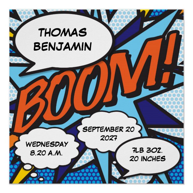 Baby Birth Stats Comic Book Pop Art Keepsake Poster (Front)