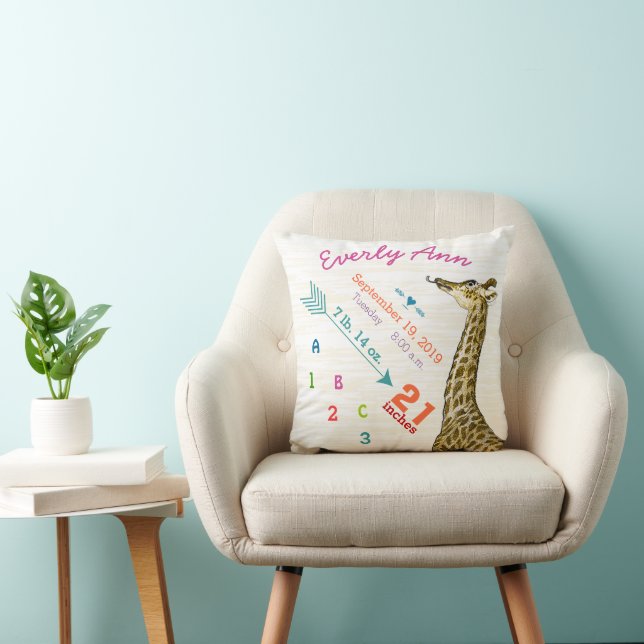 Baby Birth Stats Cute Giraffe Heart and Arrow Cushion (Chair)