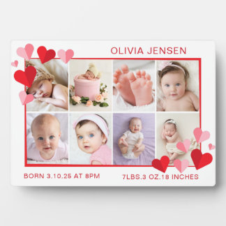 Baby Birth Stats Four Photo Collage Plaque