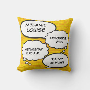 Baby Birth Stats Modern Fun Comic Book Keepsake Cushion