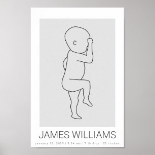 Baby Birth Stats Personalised Poster - grey