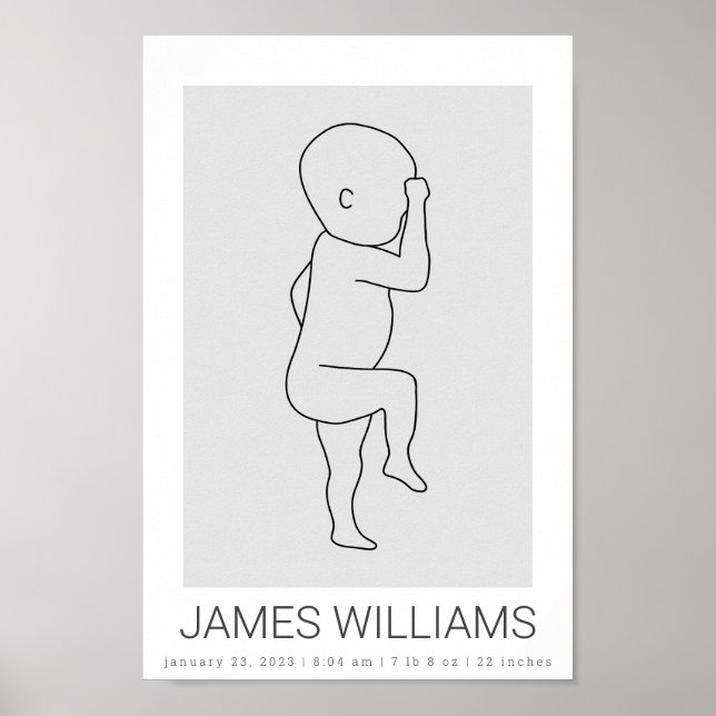 Baby Birth Stats Personalised Poster - grey (Front)