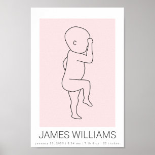 Baby Birth Stats Personalised Poster - pink